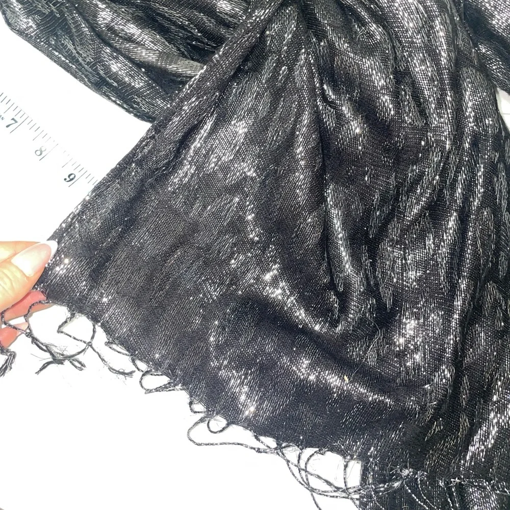 Black Silver Shimmer Leopard‎ Scarf